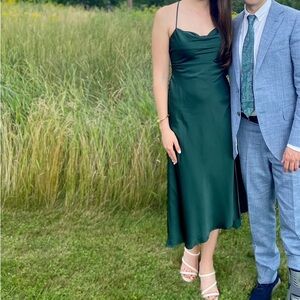 Astr Elegant Green Satin Dress